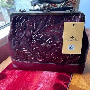 Patricia Nash Burgundy kiss lock handbag purse to leather new with tags